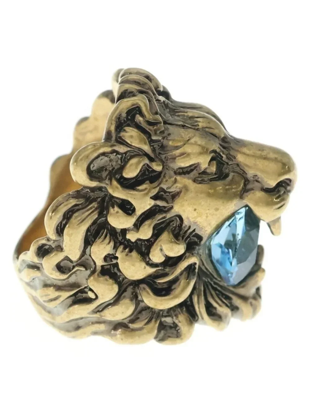 Gucci Lion Head Ring Blue Stone Gold